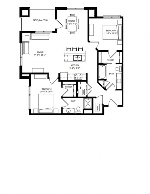 2 Bedroom G2 Floor Plan at Two Points Crossing, Madison, 53593